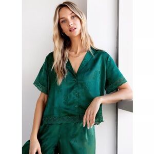 Nasty Gal Silk Satin Pajama Lounge Set Emerald Green small/medium